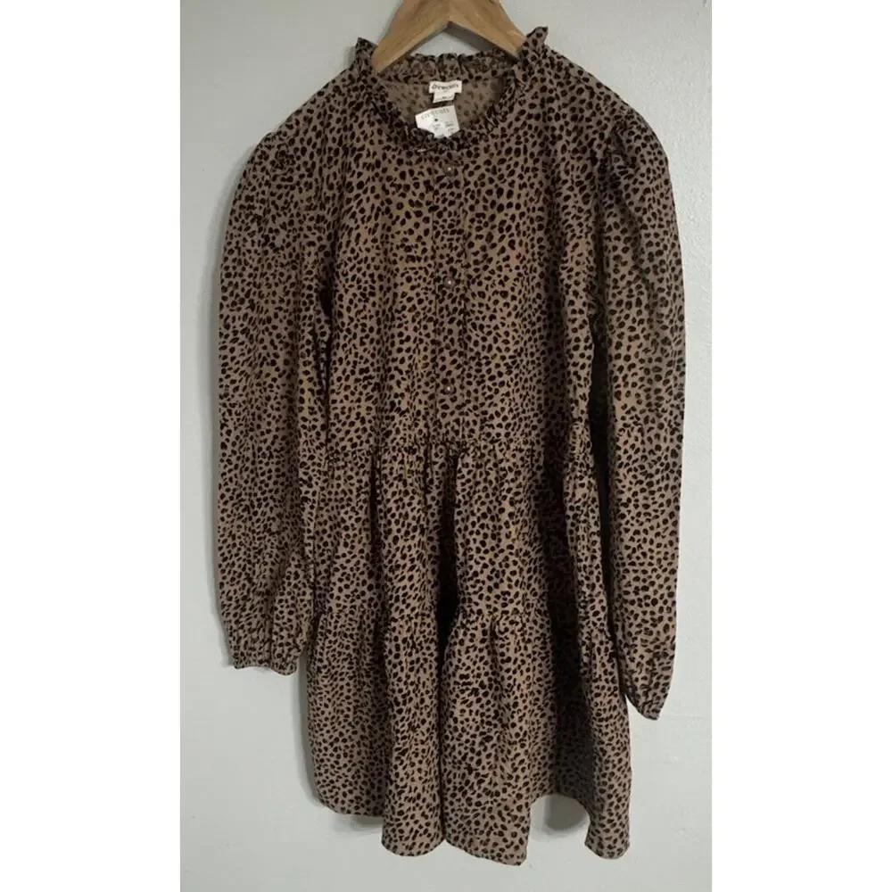 Crewcuts Dress Girls Corduroy Tiered Long Sleeve Leopard Print Size 14 NEW